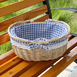 Double handle linen linen wicker picnic blue activity handle whole willow weaving storage basket fruit basket gift basket Double handle linen linen wicker picnic blue activity handle whole willow weaving storage basket fruit basket gift basket