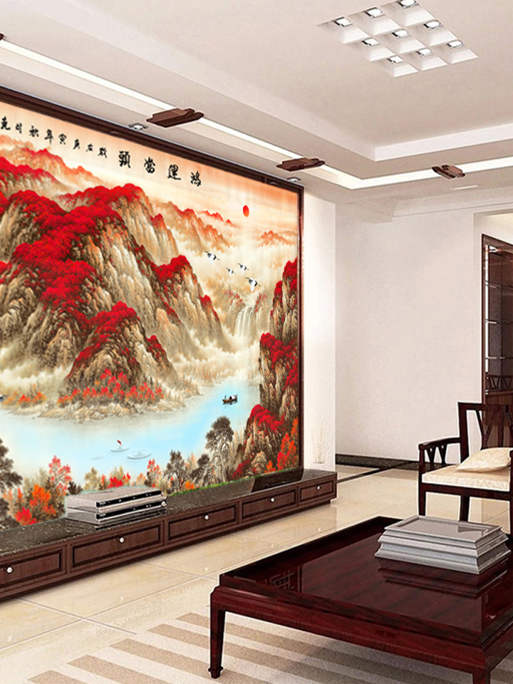 海纳百川电视背景墙自粘墙贴山水图墙纸画 海纳百川电视背景墙自粘墙贴山水图墙纸画