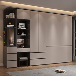 Foshan Home Bedroom Wardrobe with Segmented Sliding Doors, Simple Gray Wooden Large Wardrobe, 2025 New Model Cabinet Foshan Home Bedroom Wardrobe with Segmented Sliding Doors, Simple Gray Wooden Large Wardrobe, 2025 New Model Cabinet