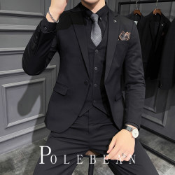 Groom's Business Casual Korean Style Slim-Fit Three-Piece Suit Wedding British Style Wedding Professional Formal Wear Men's Suit Set Groom's Business Casual Korean Style Slim-Fit Three-Piece Suit Wedding British Style Wedding Professional Formal Wear Men's Suit Set