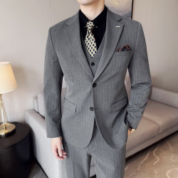 Men Stripes Suit Suit Men's Three-Piece silm Groom Wedding Dress Professional Formal Suit Host Small Suit Men Men Stripes Suit Suit Men's Three-Piece silm Groom Wedding Dress Professional Formal Suit Host Small Suit Men