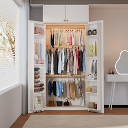 Solid Wood Wardrobe for Bedroom, Wall-Mounted Integrated Clothing and Refrigerator-Style Storage Cabinet, Multifunctional Combination Storage Solid Wood Wardrobe for Bedroom, Wall-Mounted Integrated Clothing and Refrigerator-Style Storage Cabinet, Multifunctional Combination Storage