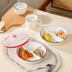 Ceramic Three-Compartment Deep Plate 211 Divided Fat-Reducing Meal Plate Home Weight Loss Tableware Portion Control Plate Adult Lunch Box with Lid Ceramic Three-Compartment Deep Plate 211 Divided Fat-Reducing Meal Plate Home Weight Loss Tableware Portion Control Plate Adult Lunch Box with Lid