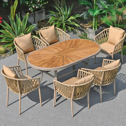 Outdoor Tables and Chairs, Courtyard Nordic Terrace Leisure Waterproof and Sunproof Garden Outdoor Dining Table and Chairs, Plastic Wood Combination Rattan Woven Chairs Outdoor Tables and Chairs, Courtyard Nordic Terrace Leisure Waterproof and Sunproof Garden Outdoor Dining Table and Chairs, Plastic Wood Combination Rattan Woven Chairs