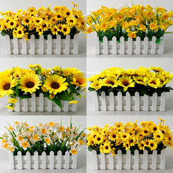 Silk Flower Plastic Flower Arrangement Dried Bouquet Sunflower Wooden Fence Artificial Flower Simulation Floral Art Set Living Room Decorations Ornaments Silk Flower Plastic Flower Arrangement Dried Bouquet Sunflower Wooden Fence Artificial Flower Simulation Floral Art Set Living Room Decorations Ornaments