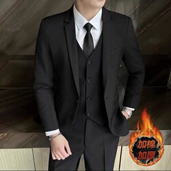 Autumn and Winter Men's Suits, Fleece-Lined and Thickened, Korean Style, Slim Fit, Trendy Business Formal Wear, Professional Groom Suit Set Autumn and Winter Men's Suits, Fleece-Lined and Thickened, Korean Style, Slim Fit, Trendy Business Formal Wear, Professional Groom Suit Set