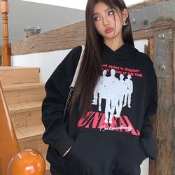 2025 winter New arrival black American Casual Sweatshirt female Fleece-lined portrait Print Casual hooded Couple Tops 2025 winter New arrival black American Casual Sweatshirt female Fleece-lined portrait Print Casual hooded Couple Tops