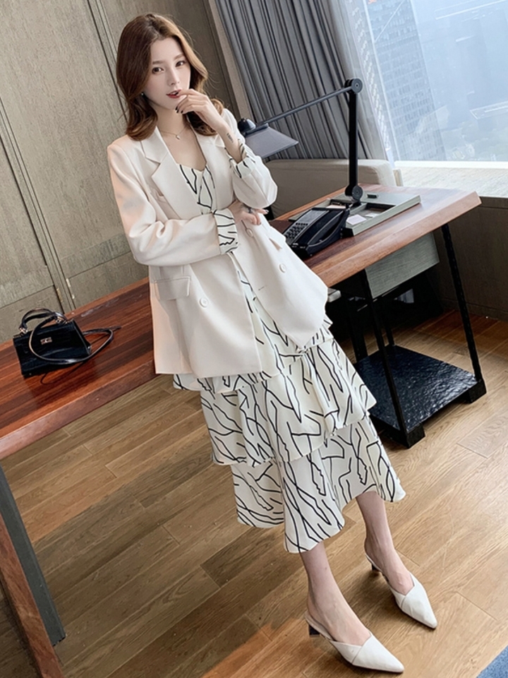 名媛小香风西装套装女韩版吊带裙两件套夏 名媛小香风西装套装女韩版吊带裙两件套夏