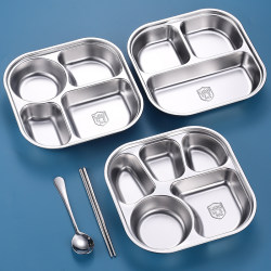 304 Stainless Steel Square Rounded Corner Fast Food Plate Adult Student Divided Lunch Box Four Compartments Five Compartments Canteen Meal Tray 304 Stainless Steel Square Rounded Corner Fast Food Plate Adult Student Divided Lunch Box Four Compartments Five Compartments Canteen Meal Tray