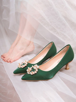 You Aisha single shoes European and American pearl green wedding girls You Aisha single shoes European and American pearl green wedding girls