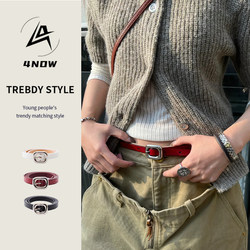 4N0W Belt Italian Style Top Layer Cowhide Silver Metal Buckle Fine Trouser Belt Genuine Leather Women's Red Belt 4N0W Belt Italian Style Top Layer Cowhide Silver Metal Buckle Fine Trouser Belt Genuine Leather Women's Red Belt