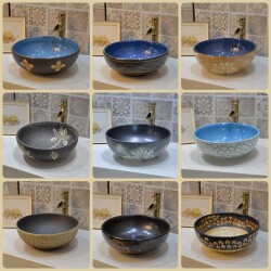 Art Ceramic Countertop Basin Retro Wash Basin Round Chinese Bathroom Balcony Wash Basin Table Basin Creative Home Art Ceramic Countertop Basin Retro Wash Basin Round Chinese Bathroom Balcony Wash Basin Table Basin Creative Home