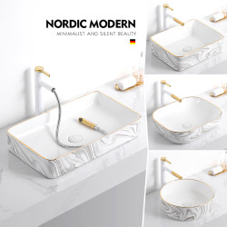 New Nordic Countertop Basin Ceramic Wash Basin Bathroom Balcony Wash Basin Single Basin Gold Edge Wood Grain Art Basin New Nordic Countertop Basin Ceramic Wash Basin Bathroom Balcony Wash Basin Single Basin Gold Edge Wood Grain Art Basin
