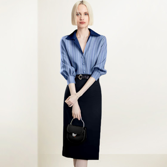 V-neck striped shirt suit skirt 2025 new autumn clothing versatile age-reducing slimming shirt skirt two-piece set
V-neck striped shirt suit skirt 2025 new autumn clothing versatile age-reducing slimming shirt skirt two-piece set