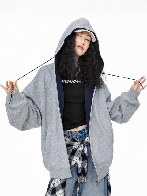 Ich Mode American Retro Velvet Hooded Jacket for Women Autumn and Winter 2025 New Loose Sweatshirt Cardigan Top Ich Mode American Retro Velvet Hooded Jacket for Women Autumn and Winter 2025 New Loose Sweatshirt Cardigan Top