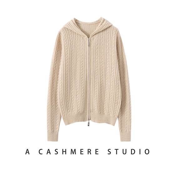 100% pure cashmere cardigan for women with hooded thick commuter zipper knitted sweater twist loose jacket 100% pure cashmere cardigan for women with hooded thick commuter zipper knitted sweater twist loose jacket
