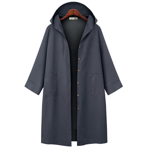 European station large -size women's card color hooded loose, thin, simple mid -long long -sleeved windbreaker outer jacket shirt tide European station large -size women's card color hooded loose, thin, simple mid -long long -sleeved windbreaker outer jacket shirt tide