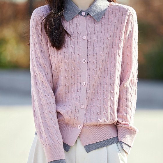 POLO neck contrasting color worsted wool cardigan for women loose fashion twisted sweater jacket versatile knitted top
POLO neck contrasting color worsted wool cardigan for women loose fashion twisted sweater jacket versatile knitted top