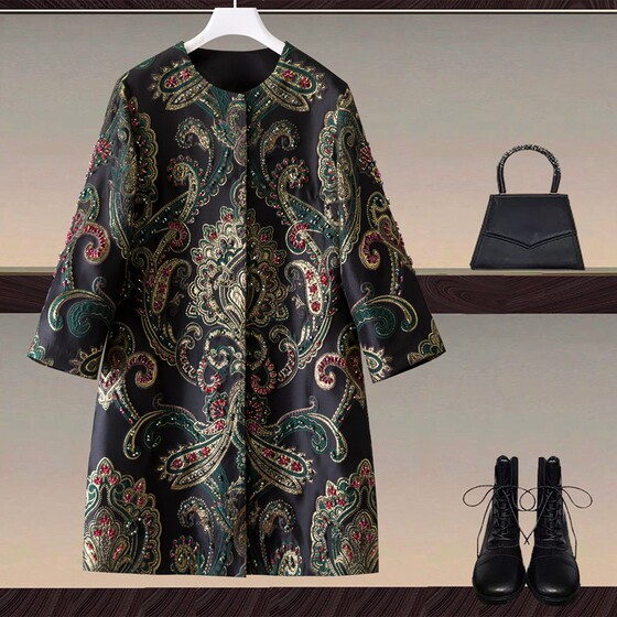 Jacquard gold hot-industry beads single-breasted seven-point sleeve loose round neck medium-length commuter coat loose coat windbreaker
Jacquard gold hot-industry beads single-breasted seven-point sleeve loose round neck medium-length commuter coat loose coat windbreaker