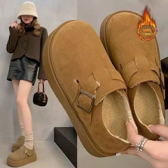 Fully-inclusive Birkenstock shoes for women's singles with fleece 2025 autumn and winter new retro thick-soled small man pedaling loafers Fully-inclusive Birkenstock shoes for women's singles with fleece 2025 autumn and winter new retro thick-soled small man pedaling loafers