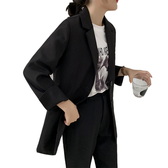 Professional black suit format women's suit spring and autumn Korean version of small college students temperament leisure interview small suit
Professional black suit format women's suit spring and autumn Korean version of small college students temperament leisure interview small suit