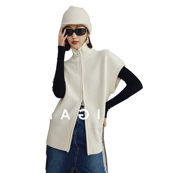 Autumn and winter new wool double -open zipper loose turtleneck knitted sleeveless vests wearing rush shoulder sweater horses clip jacket Autumn and winter new wool double -open zipper loose turtleneck knitted sleeveless vests wearing rush shoulder sweater horses clip jacket