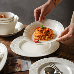 Sheri French-Style Embossed Steak Dinner Plate, Western-Style Plate, High-End Household Ceramic White Plate, Flat Plate, Pasta Plate Sheri French-Style Embossed Steak Dinner Plate, Western-Style Plate, High-End Household Ceramic White Plate, Flat Plate, Pasta Plate