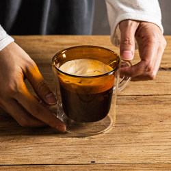 Double-Layer High Borosilicate Glass Cup with Handle, Anti-Scalding Coffee Cup and Saucer Set, Women's Personal Creative Water Cup for Home Use Double-Layer High Borosilicate Glass Cup with Handle, Anti-Scalding Coffee Cup and Saucer Set, Women's Personal Creative Water Cup for Home Use