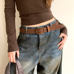 American retro Brown Pin Buckle Belt Women's Niche style Fancy Decoration with Denim Belt Slim Looking Waist Accessories American retro Brown Pin Buckle Belt Women's Niche style Fancy Decoration with Denim Belt Slim Looking Waist Accessories
