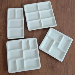 Ceramic Multi-Compartment Plate for Barbecue Seasoning, Divided Plate for Soy Sauce and Seasoning, Square Pure White Household Plate, Watercolor Mixing Plate Ceramic Multi-Compartment Plate for Barbecue Seasoning, Divided Plate for Soy Sauce and Seasoning, Square Pure White Household Plate, Watercolor Mixing Plate