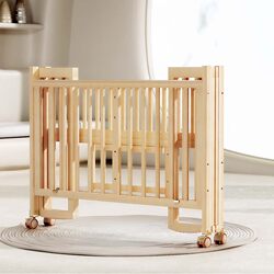 Ailichi Foldable Crib Multifunctional Bed Solid Wood Unpainted Newborn Baby Bed Movable Splicing Large Bed Ailichi Foldable Crib Multifunctional Bed Solid Wood Unpainted Newborn Baby Bed Movable Splicing Large Bed
