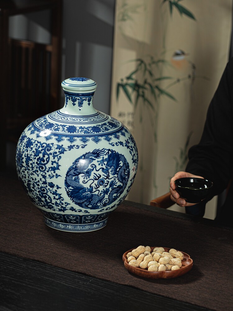 九王景徳鎮セラミックワインボトル - 10/30斤密閉瓶 - 青白磁