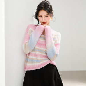 Colorful striped sweater 2025 autumn new style women's loose lazy style pullover long-sleeved v-neck sweater top 
Colorful striped sweater 2025 autumn new style women's loose lazy style pullover long-sleeved v-neck sweater top