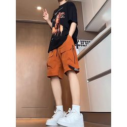 Orange American style cargo shorts for men summer trendy high Orange American style cargo shorts for men summer trendy high