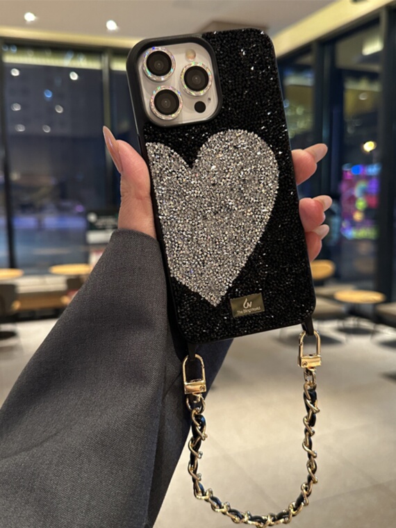Shiny Rhinestone Diamond Bling Heart Luxury Girls 15, 14, 13, 12 iPhone Case