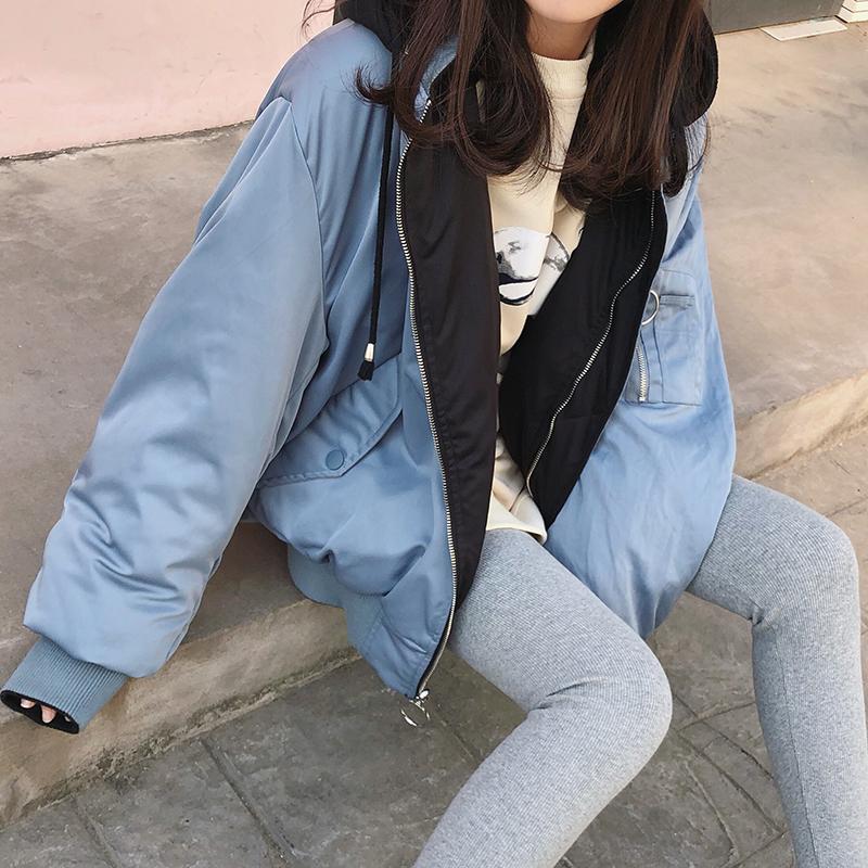 chic两面穿棉服女短款宽松棒球羽绒棉衣oversize潮ins蓬蓬面包服 chic两面穿棉服女短款宽松棒球羽绒棉衣oversize潮ins蓬蓬面包服