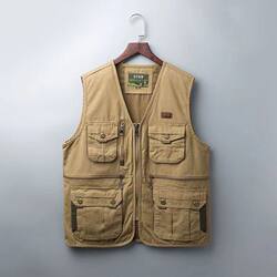 Men's vest jacket pure cotton middle-aged and elderly spring and autumn vest loose waistcoat outdoor multi-pocket dad fishing vest Men's vest jacket pure cotton middle-aged and elderly spring and autumn vest loose waistcoat outdoor multi-pocket dad fishing vest