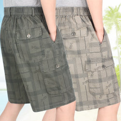 Middle-aged and elderly men's loose casual shorts pure cotton elastic waist multi-pocket beach pants dad's summer five-point pants thin Middle-aged and elderly men's loose casual shorts pure cotton elastic waist multi-pocket beach pants dad's summer five-point pants thin