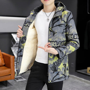 Winter mid-length velvet thickened windbreaker hooded jacket
 Winter mid-length velvet thickened windbreaker hooded jacket