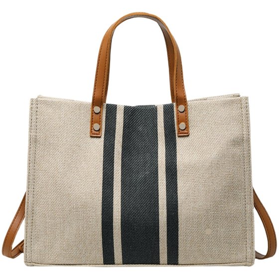 Korean version of Women's Practice Cartooper Professional Command Consultation Striped Simple Shoulder Bags Ins Large -Capable Canvas Bag Korean version of Women's Practice Cartooper Professional Command Consultation Striped Simple Shoulder Bags Ins Large -Capable Canvas Bag