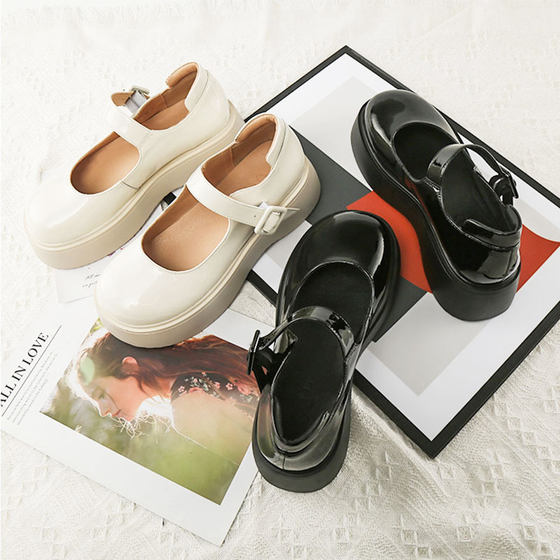One step on the cloud, a new thick -bottomed French Mary Zhen round head shallow mouth leather college British jk leather shoes single shoes female One step on the cloud, a new thick -bottomed French Mary Zhen round head shallow mouth leather college British jk leather shoes single shoes female