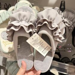 NITORI Yideli four seasons slippers lotus lace gray black floor slippers women's open toe home shoes NITORI Yideli four seasons slippers lotus lace gray black floor slippers women's open toe home shoes