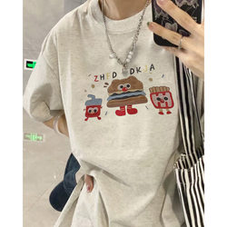 Summer Pure Cotton Regular Shoulder Short-Sleeve T-Shirt for Women 2025 New Popular Design Niche Loose American-Style Half-Sleeve Top Summer Pure Cotton Regular Shoulder Short-Sleeve T-Shirt for Women 2025 New Popular Design Niche Loose American-Style Half-Sleeve Top