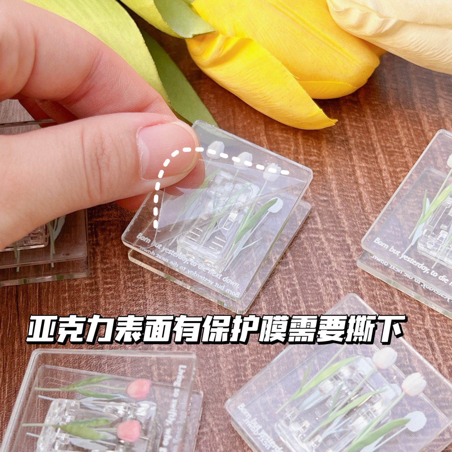 튤립 아크릴 클립 인 걸리 하트 꽃다발 메시지 클립 휴대용 노트 노트 클립 슈퍼 내구성-