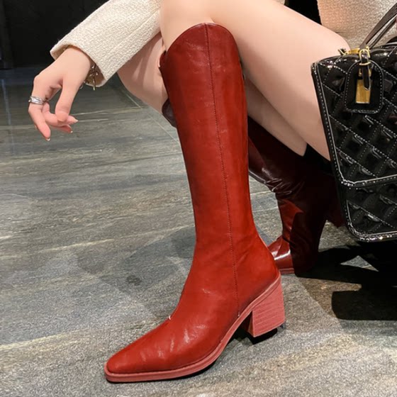 10CM pointed toe thick high heel knight high tube boots invisible inner heightened leather autumn and winter Martin personalized fashion women's boots
10CM pointed toe thick high heel knight high tube boots invisible inner heightened leather autumn and winter Martin personalized fashion women's boots