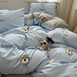 Cartoon Cute Puppy Towel Embroidery Four-Piece Set, Pure Cotton Bed Sheet, Duvet Cover, Children's Bedding Three-Piece Set Cartoon Cute Puppy Towel Embroidery Four-Piece Set, Pure Cotton Bed Sheet, Duvet Cover, Children's Bedding Three-Piece Set