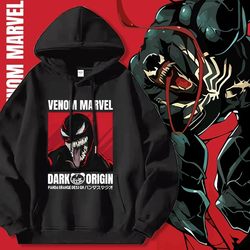 Marvel Venom Spider-Man Sweatshirt Hoodie for Men, Spring and Autumn Thin Style, Winter Fleece-Lined Anime Clothing Jacket for Children Marvel Venom Spider-Man Sweatshirt Hoodie for Men, Spring and Autumn Thin Style, Winter Fleece-Lined Anime Clothing Jacket for Children