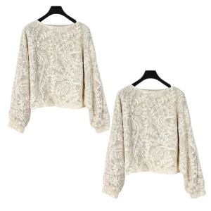 Sieg San Dio autumn and winter new women's clothing embroidered long-sleeved women's base niche jacquard top 25532210 
Sieg San Dio autumn and winter new women's clothing embroidered long-sleeved women's base niche jacquard top 25532210