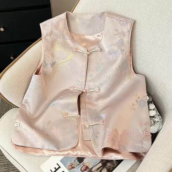 New Chinese vest women's spring and autumn retro Chinese style satin embroidered vest vest tandard buckle exterior horse clip top
New Chinese vest women's spring and autumn retro Chinese style satin embroidered vest vest tandard buckle exterior horse clip top