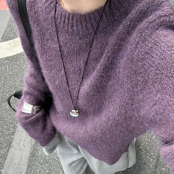 French lazy style purple raccoon fluff sweater for women in autumn and winter loose soft glutinous milk pullover knitted retro top French lazy style purple raccoon fluff sweater for women in autumn and winter loose soft glutinous milk pullover knitted retro top